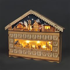Solight LED adventný kalendár - horská chata,  10x LED, 50x40cm, 2x AA