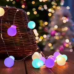 Solight LED vianočná reťaz farebné gule, 40x LED, 4m, 2x AA