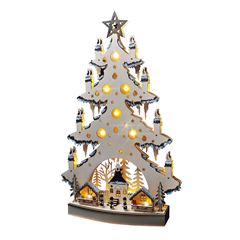 Solight LED drevený vianočný stromek s dekoráciami, 23x LED, prírodná farba, 64cm, 2x AA