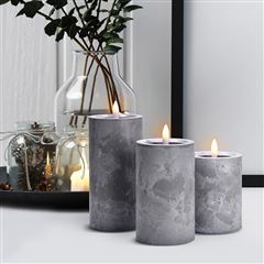 Solight sada LED sviečok s časovačom, 3ks, 10/13/15cm, sivá, 2x AA 