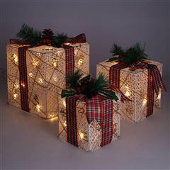 Solight sada 3 LED vianočných darčekov, 48x LED, IP44