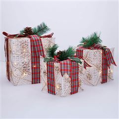 Solight sada 3 LED vianočných darčekov, 48x LED, IP44