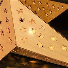 Solight LED drevená vianočná hviezda, závesná, časovač, 65cm, 20x LED, 2x AA