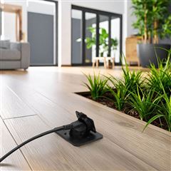 Solight vstavaná podlahová zásuvka, IP55, matná čierna, obdĺžnikové viečko