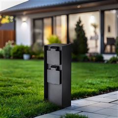 Solight záhradný stĺpik IP44, hliník, 2 zásuvky, čierny