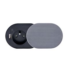 Solight 1z + USB A+C 20W PD vstavaná zásuvka s posuvným viečkom, 2m, strieborná