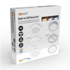 Solight LED mini panel kúpeľňový 2v1, 3CCT, podhľadový / prisadený, 12W, 1020lm, IP54, biela, okrúhly