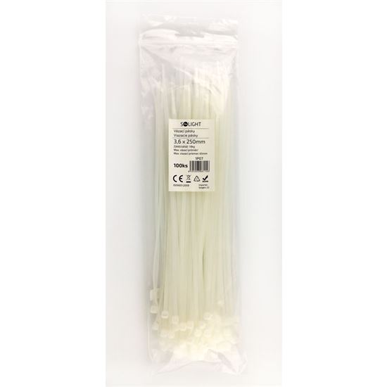 Solight viazacie nylonové pásky, 3,6 x 250mm, natural, 100ks