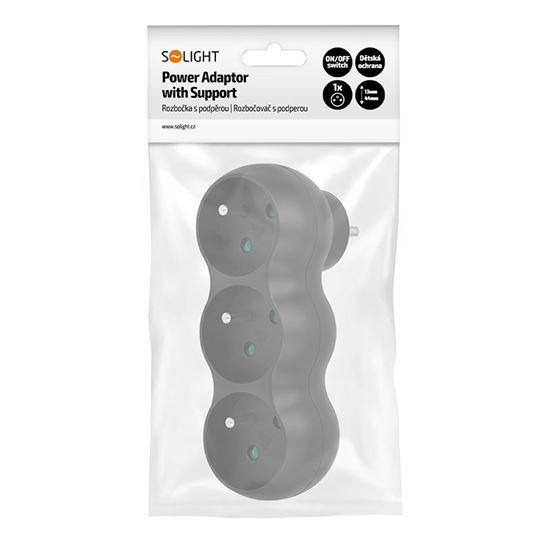 Solight rozbočovač s podperou, 3 x 10A, matný čierny
