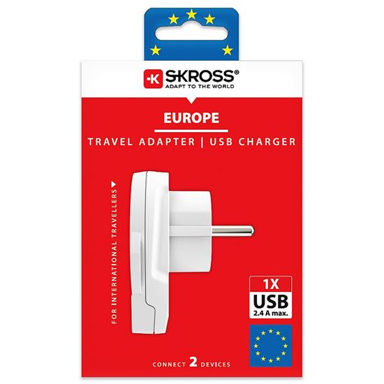 SKROSS cestovný adaptér Europe USB pre cudzincov v SR, USB-A 12W, typ E/F