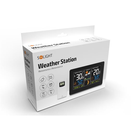 Solight meteostanica, extra veľký farebný LCD, teplota, vlhkosť, tlak, RCC, USb nabíjanie, čierna