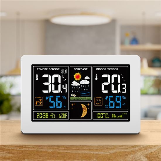 Solight meteostanica, extra veľký farebný LCD, teplota, vlhkosť, tlak, RCC, USB nabíjanie, biela