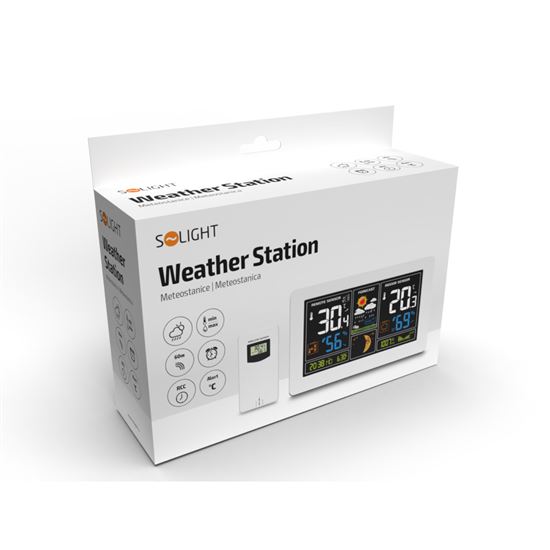 Solight meteostanica, extra veľký farebný LCD, teplota, vlhkosť, tlak, RCC, USB nabíjanie, biela