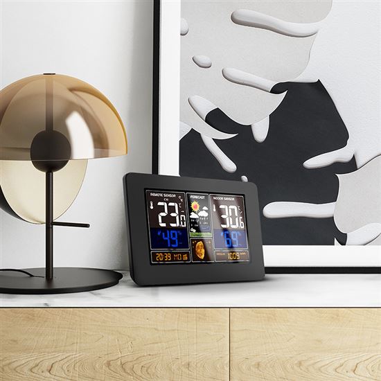 Solight meteostanica, aplikácia Smart Life, extra veľký farebný LCD, teplota, vlhkosť, tlak, USB nabíjanie, čierna