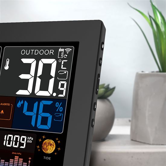 Solight meteostanica, XL farebný LCD, teplota, vlhkosť, tlak, RCC, čierna