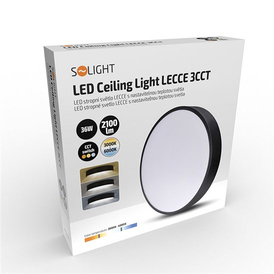 Solight LED stropné osvetlenie LECCE, 3CCT, 36W, 2100lm, 30cm, 3000/4000/6000K, čierna