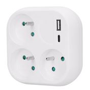 Solight rozbočovač 3x 16A, USB A+C rychlonabíjačka 20W PD, biely