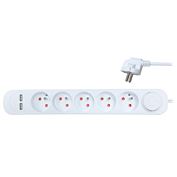 Solight predlžovací prívod 5 zásuviek, USB A+A nabíjačka 12W, 3m, 3 x 1mm2, biely, vypínač