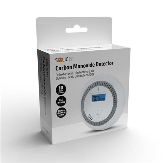 Solight detektor spalín CO + alarm, 85dB, 3x AA batéria