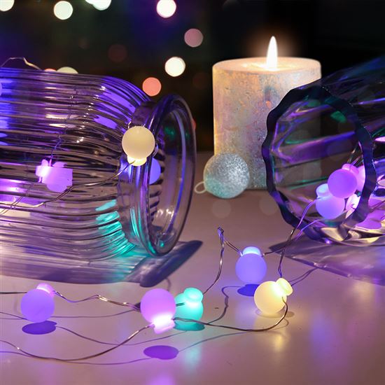 Solight LED vianočná reťaz farebné gule, 40x LED, 4m, 2x AA