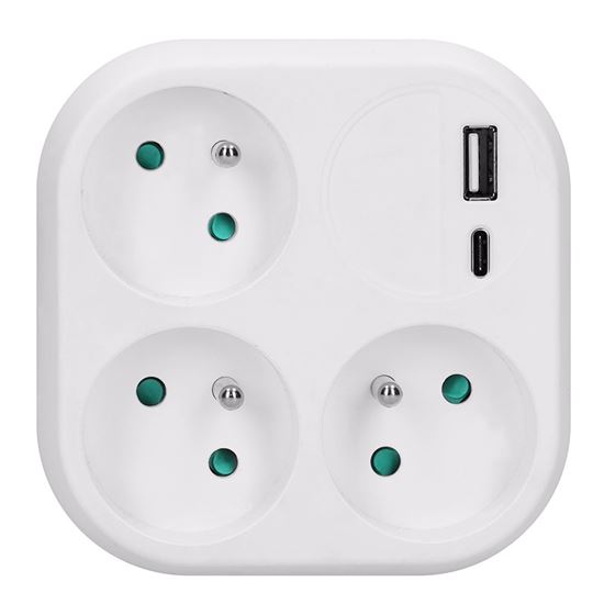 Solight rozbočovač 3x 16A, USB A+C rychlonabíjačka 20W PD, biely