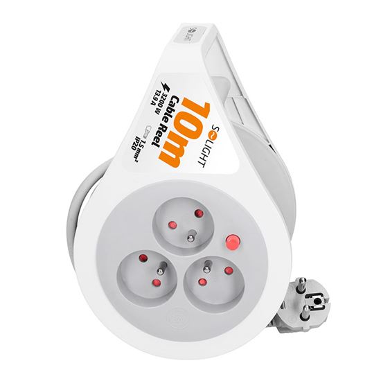 Solight predlžovací prívod na bubne 10m, 3 zásuvky, sivý kábel, 3x 1,5mm2