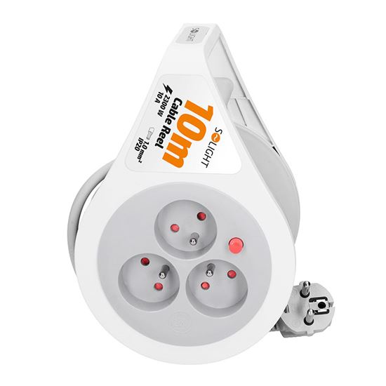 Solight predlžovací prívod na bubne 10m, 3 zásuvky, sivý kábel, 3x 1,0mm2