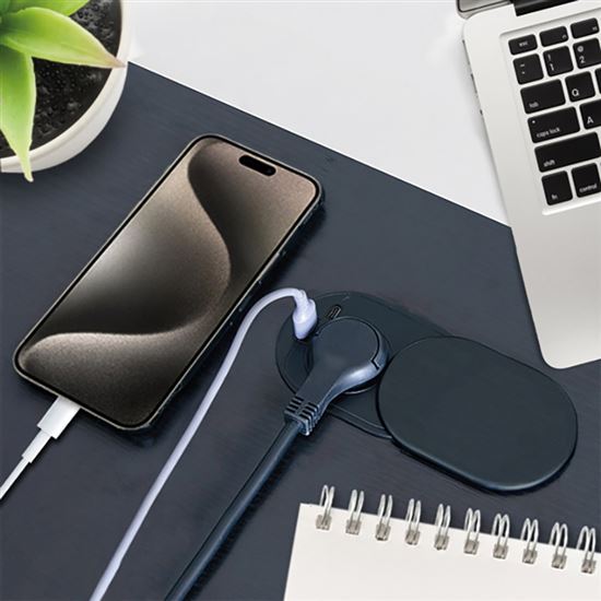 Solight 1z + USB A+C 20W PD vstavaná zásuvka s posuvným viečkom, 2m, matná čierna