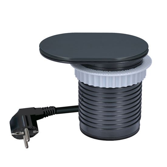 Solight 1z + USB A+C 20W PD vstavaná zásuvka s posuvným viečkom, 2m, matná čierna