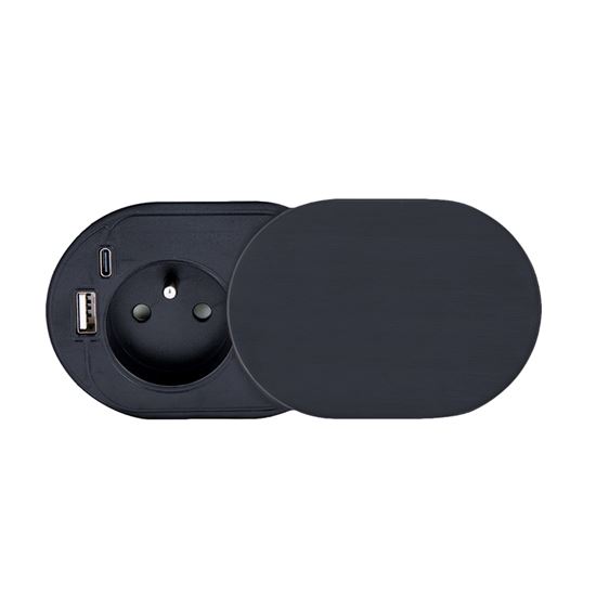 Solight 1z + USB A+C 20W PD vstavaná zásuvka s posuvným viečkom, 2m, matná čierna