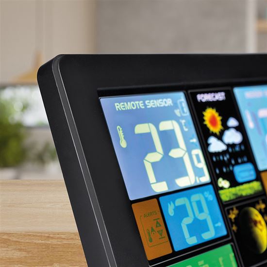 Solight meteostanica, extra veľký farebný LCD, teplota, vlhkosť, tlak, RCC, USb nabíjanie, čierna