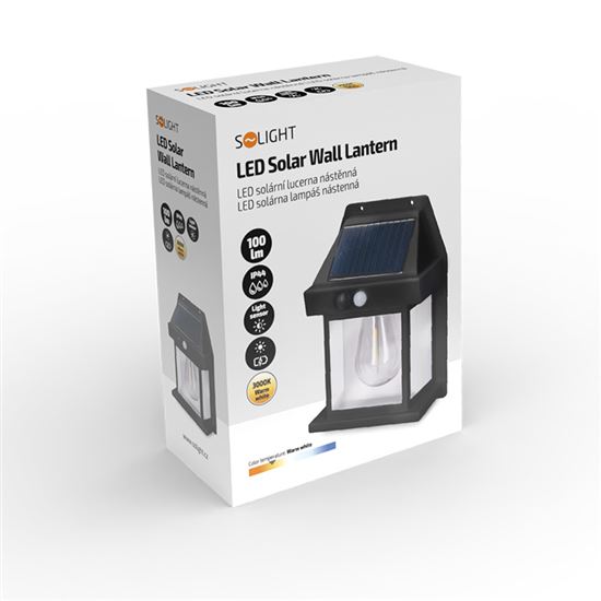 Solight LED solárna lampáš nástenná, teplá biela, 12x17cm, čierna