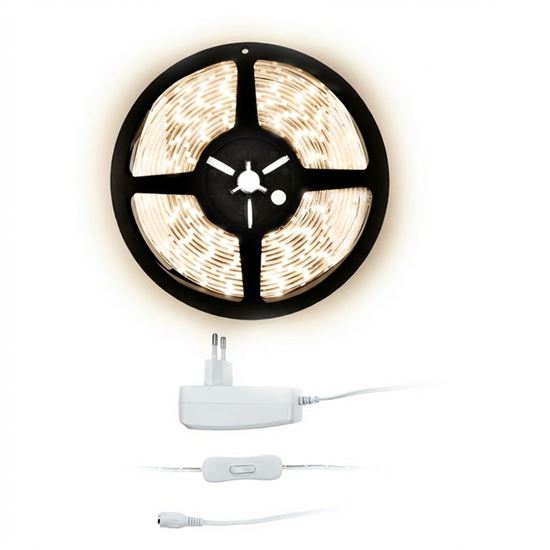 Solight LED svetelný pás s testrom, 5m, sada s 12V adaptérom, 4,8W/m, IP20, neutrálna biela