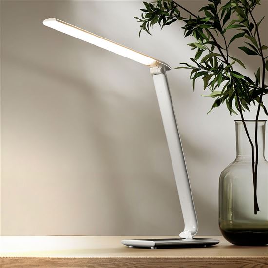 Solight LED stolná lampička stmievateľná, 12W, voľba teploty svetla, USB, biely lesk