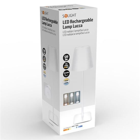 Solight LED nabíjacia lampička Lucca, 120lm, zmena CCT, stmievanie, biela