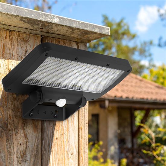 Solight LED solárne svetlo so senzorom, 5W, 500lm, 4000K, Li-Ion, čierna