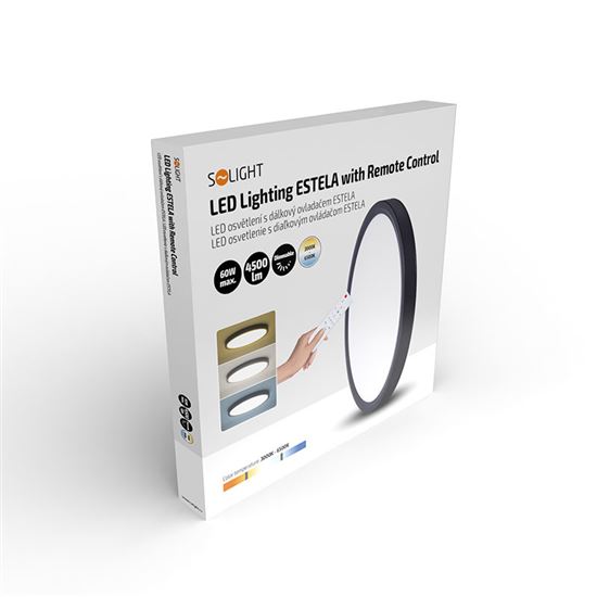 Solight LED osvětlení s dálkovým ovladačem Estela Black, 60W, 4500lm, 50cm, změna chromatičnosti, stmívatelné