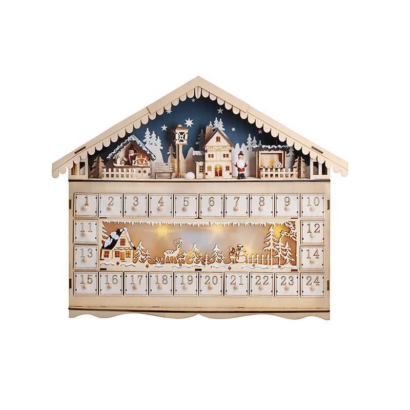 Solight LED adventný kalendár - horská chata,  10x LED, 50x40cm, 2x AA