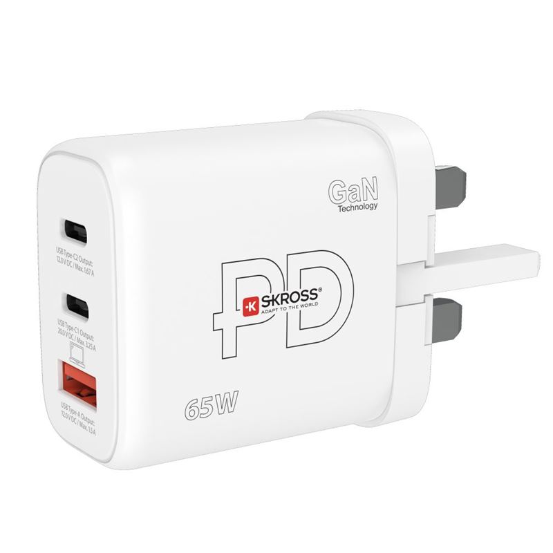 SKROSS USB A+C nabíjací adaptér Power Charger 65W GaN UK, Power Delivery, typ G