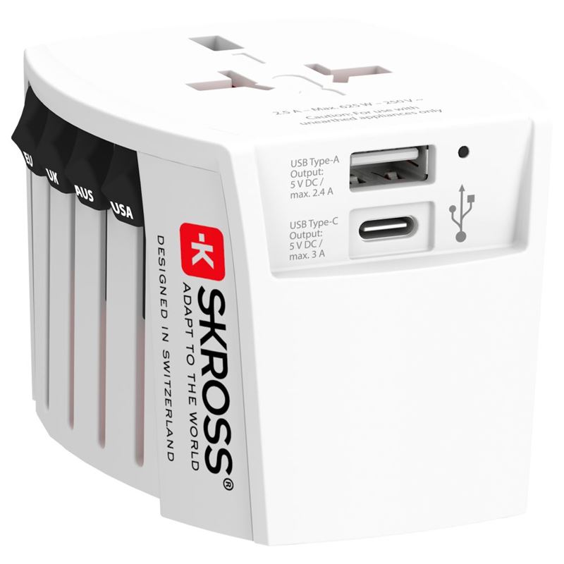 SKROSS cestovný adaptér MUV USB AC, univerzálny, neuzemnený, USB A+C 15W