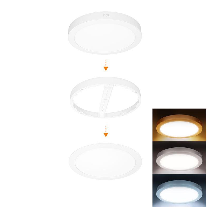Solight LED mini panel kúpeľňový 2v1, 3CCT, podhľadový / prisadený, 24W, 2040lm, IP54, biela, okrúhly