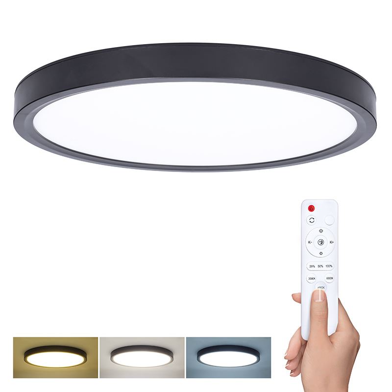 Solight LED osvetlenie s diaľkovým ovládačom Estela Black, 36W, 2700lm, 30cm, zmena chromatickosti, stmievateľná
